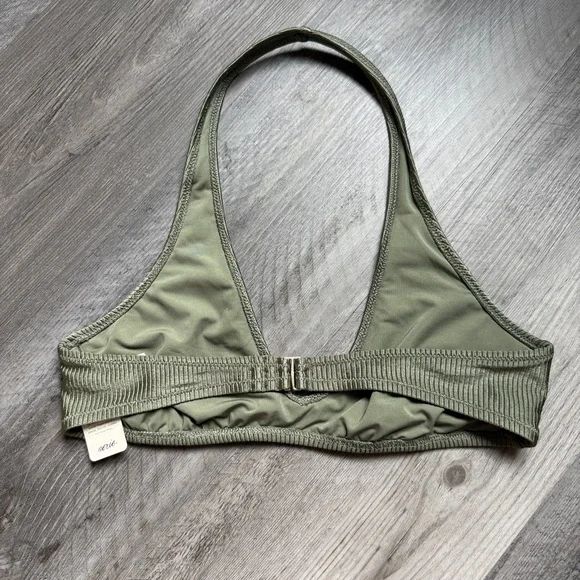 Aerie Ribbed Halter Bikini Top Plunge Adjustable Olive NEW Swim - Picture 6 of 8